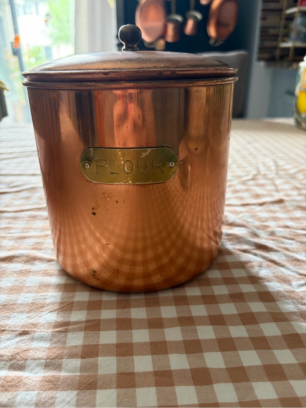 Copper Flour Canister with Brass Label - Copper Color